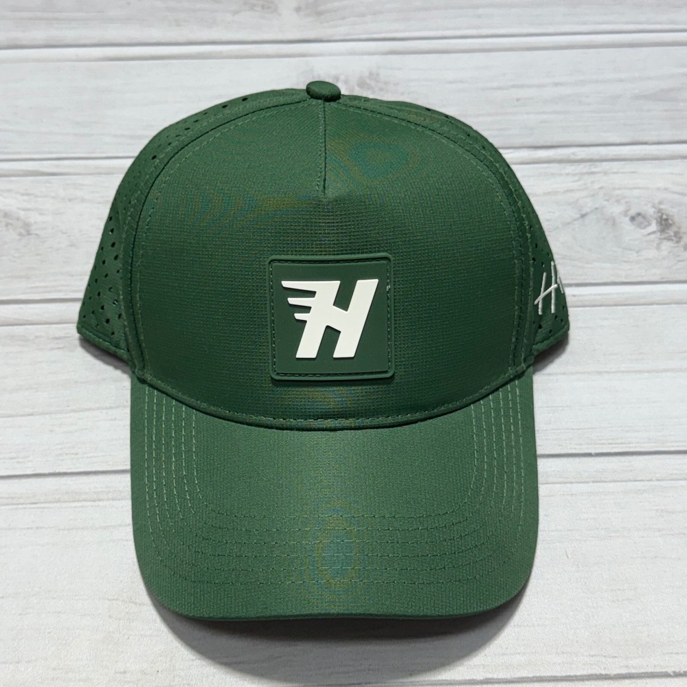 Huega House Snapback Hat Green Perforated Performance Golf Cap H Logo